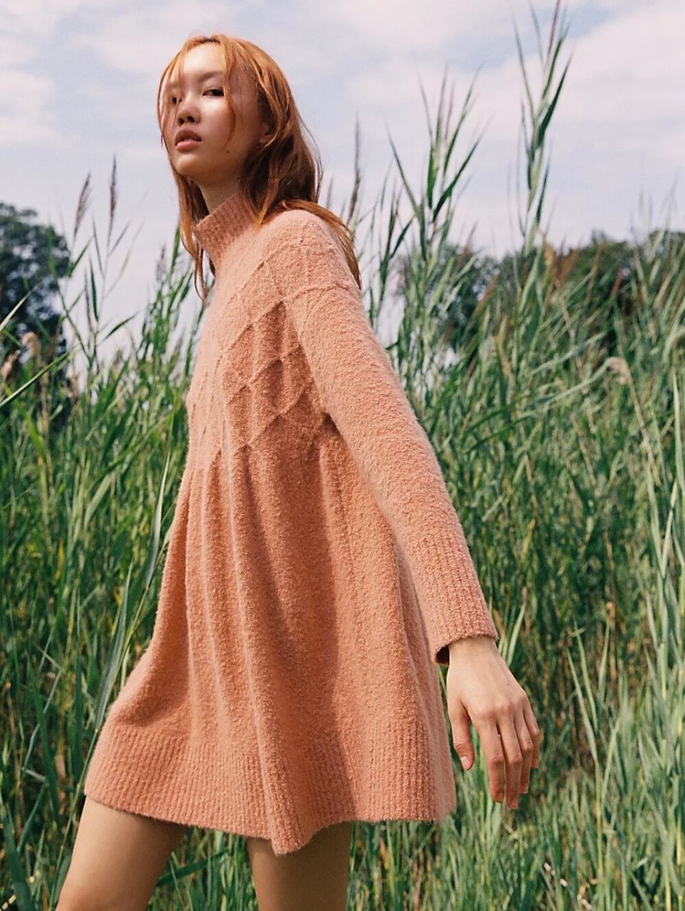 Free People Jaci Long Sleeve Mock Neck Sweater Dress pink women's size XS